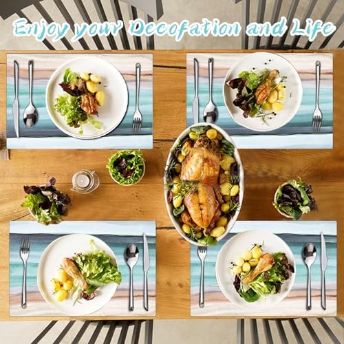 Coastal Placemats Set of 4 - Coastlin Faux Leather Anti Heat Placemats for Dinner Table, Non-Slip Waterproof Oil-Proof Washable Reusable Placemat for Indoor Outdoor Kitchen, 15.75In*11.81In - Image 5