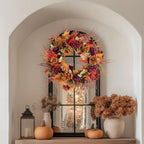 Fall Wreaths for Front Door 22 Inch Autumn Wreath with Burnt Orange Chrysanthemum Peonies Flowers Maple Leaves Farmhouse Fall Wreath for Outdoor Porch Window Thanksgiving Harvest Decor - Image 4