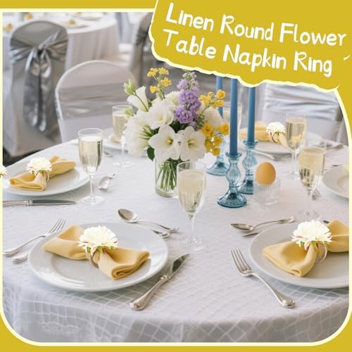 24 Pcs Flower Napkin Rings Daisy Flower Handcraft Floral Napkin Holder Rings for Wedding, Holiday Banquet, Luncheons, Birthday Party Dining Table Decor - Image 5