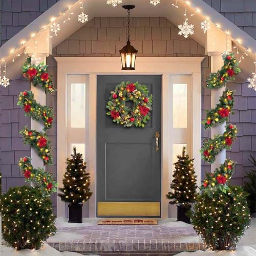 WANNA-CUL Pre-Lit 6ft Red Gold Christmas Garland with 30 LED Timer Lights - Image 6