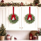 Barydat 6 Pcs 15" Mini Christmas Wreaths for Kitchen Cabinet with Long Bow - Image 2
