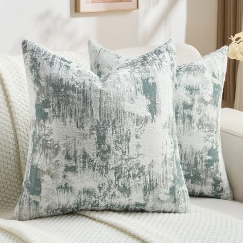 FUTEI Pack of 2 Faux Cashmere Throw Pillow Covers 24x24 Inch, Teal White by FUTEI