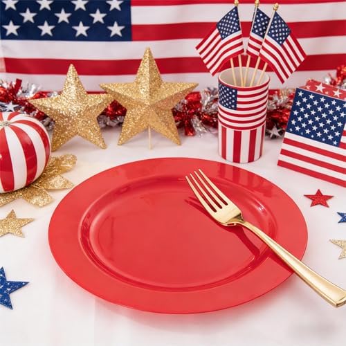 FLOWERCAT 60PCS Red Plastic Plates - Heavy Duty Red Plates Disposable for Party - Include 30PCS 10.25inch and 30PCS 7.5inch for 30 guests Birthday Party & Events &4th of July - Image 5