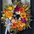24 Inch Artificial Fall Wreaths for Front Door Outside with Striped Bow by CHVista