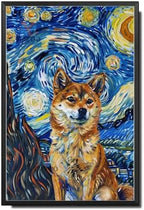 Metal Sign Tin Sign Vintage Wall Art Shiba Inu Starry Night Inu Foxy Shiba in A Celestial Sky for Home Japanese Style and Seasonal Displays Waterproof Aluminum 12×16 Inches with Metal Frame by YmyooForTinSign