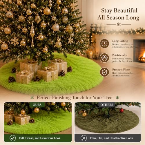 AOGU 72 Inch Faux Fur Christmas Tree Skirt Green Plush Skirt for Merry Christmas Party Christmas Tree Decoration - Image 5