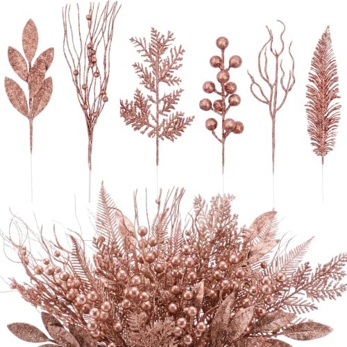 66 Pcs Christmas Glitter Picks and Sprays, Rose Gold by Vertintong