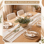 Fanfanwin Set of 6 Boho Woven Placemats with Khaki Napkins, 13 in - Image 5