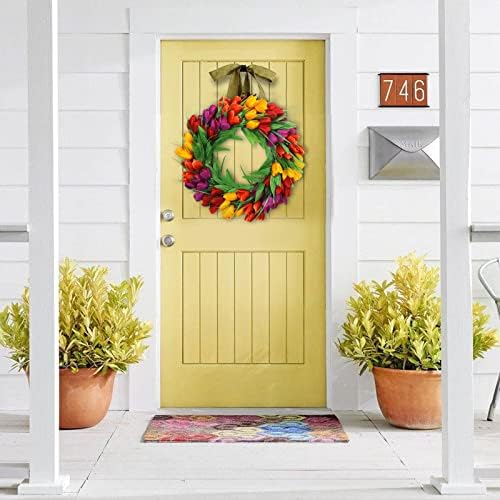 U'Artlines 20 Inch Tulip Wreath for Front Door, Spring Summer Silk Wreath - Image 2