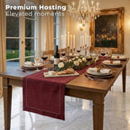 Signature Linen™ by D'Moksha, Dark Red Chambray Table Runner 90 Inches Long, 100% Pure Linen, Hemstitch, 14 x 90 Inch Table Runner for Dresser, Dining- Fall, Weddings, Outdoor Hosting - Image 2