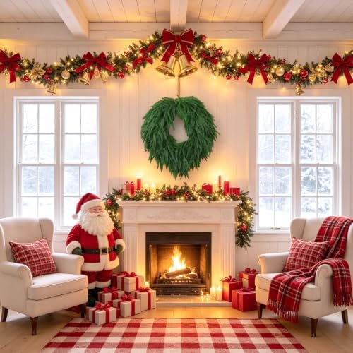 28" Norfolk Pine Christmas Wreath for Front Door – Large Artificial Greenery Wreath for Wall, Porch, or Indoor Outdoor Holiday Decor – Real Touch Pine Foliage (1, 28") - Image 4