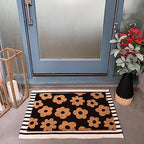 Funny Coir Doormat - Black Summer Floral Flowers Simple Modern Welcome Mat for Porch & Entrance - PVC Backing, Non Slip Outdoor Coconut Coir Rug 23.6x15.7 inch - Image 2