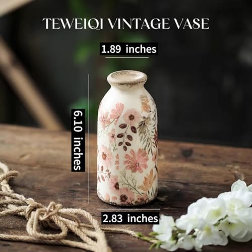Vintage Flora Ceramic Vase Set, Retro Rustic Cute Vase Gift, Art Decorative Vase for Your Home, Kitchen, Bedroom, Office, Living Room, Bathroom, & Shelf Centerpiece Table Decorations - Image 3