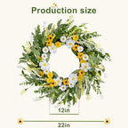 Artificial Spring Wreath 22 Inch Spring Wreaths for Front Door Summer Wreath with White Yellow Daisy Lavender and Green Leaves for Wall Porch Farmhouse Party Easter Celebration - Image 6