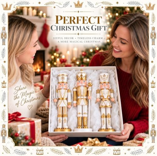 Simgoing 3 Pcs Gold White Nutcracker Christmas Resin Figures Table Decor - Image 6