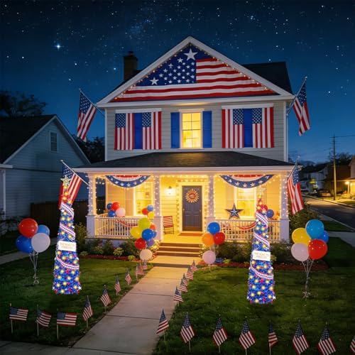 4th of July 5 Ft Artificial Christmas Tree Pop-Up Collapsible Pencil Christmas Trees with 100 Color for Indoor Outdoor Independence Day Patriotic Party Decorations (red Blue) - Image 7