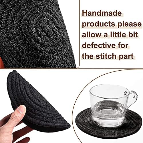 Set of 6 Round Woven Placemats,13.8 inch Cotton Plate Chargers Black Thick Tablemats Braided Tablemats for Dining Rattan Mats Weave Placemats for Table Decoration - Image 3