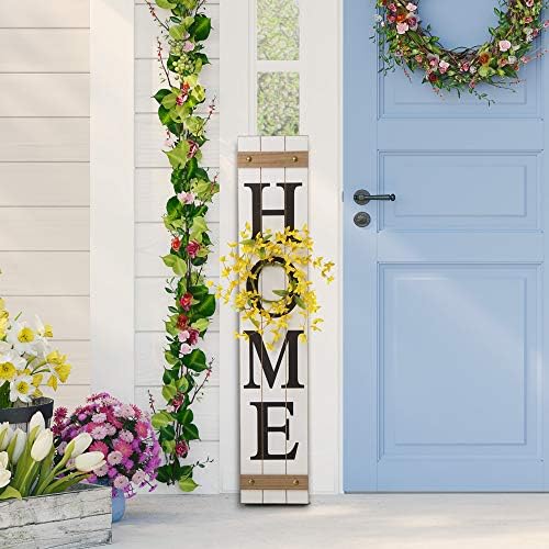 Glitzhome 42”H Wooden HOME Porch Sign with Interchangeable Wreaths for Front Door Vertical Farmhouse Standing Home Sign Hanging Wall Sign for Year Spring Fall Thanksgiving Christmas - Image 7