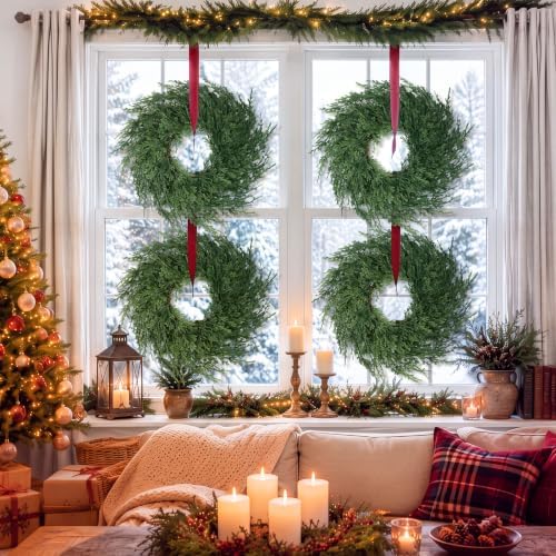 4 Pcs Small Christmas Cedar Wreaths 12 Inch Mini Drop Wreath - Image 4