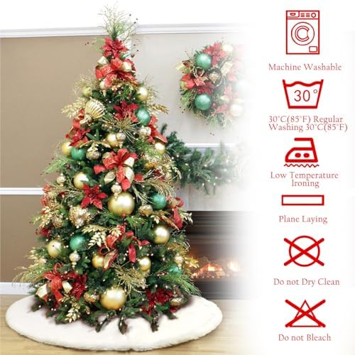 AerWo Christmas Tree 60 inches White Plush Skirt Decoration for Merry Christmas Party, High-End Soft Classic Fluffy Faux Fur Christmas Tree Skirt Decorations for Xmas Tree Decorations and Ornaments - Image 7