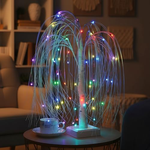 2ft Pre-lit LED Willow Tree with Remote Control - 60 RGB Color Changing Fairy Spirit Twinkling Christmas Tree Inoor Decor for Home, Office, Wedding | USB/Battery Powered - Image 6