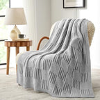 Snuggle Sac Checkered Throw Blanket for Couch,Reversible Soft Cozy Fluffy Blankets for Sofa Bedroom,Cute Lightweight Striped Throws for Women,Heather Light Grey,50x60 inches by SnuggleSac