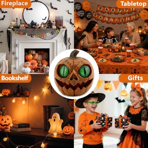 Halloween Pumpkin Decor Spooky Pumpkin Figurine Resin Statue, Green - Image 7
