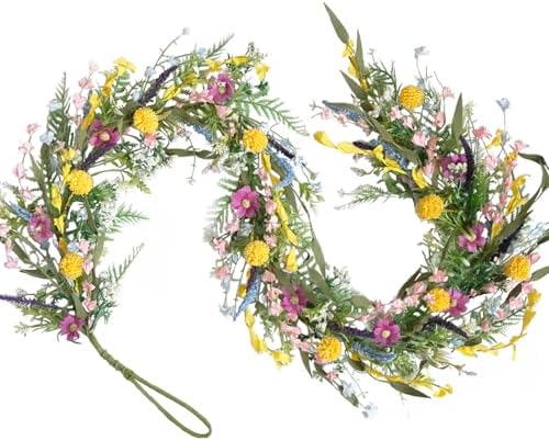 70-Inch Spring Summer Flower Garland for Mantle, Floral Garland with Colorful Wildflowers, Forsythia & Lavender Flowers for Decor, All Year Round Artificial Flower Garlands for Home Decor by Egolot