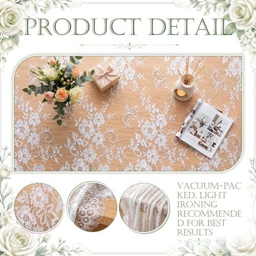 Newwiee 10 Pcs Lace Table Runner Floral, 31.5''x120'', White - Image 3