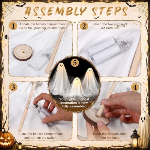 Woanger 5 Pcs Halloween Ghost Table Decorations Light Up Ghost Indoor Decor - Image 5