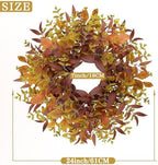 Fall Wreaths for Front Door 24 Inch Large Artificial Autumn Wreath with Eucalyptus Leaves Harvest Thanksgiving Indoor Outdoor Decor Porch Window Wall Farmhouse Rustic Hanging Door Decorations - Image 2