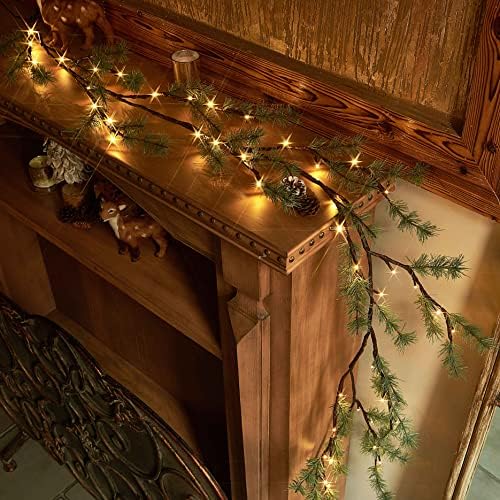 LITBLOOM Lighted Christmas Pine Garland Battery Operated with Timer 6FT 48 Warm White LED Lights for Fireplace Mantle Christmas Holiday Decoration Indoor Outdoor - Image 3