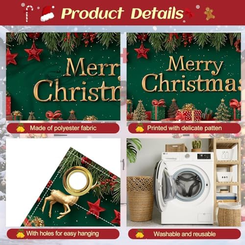 Classic Elements Banner 16x7 Ft - Reindeer and Decorations for Double Car Garage Large Wall Display - Image 3