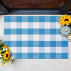 Buffalo Plaid Outdoor Rugs, 4'x6' Blue and White Checkered Indoor Outdoor Area Rug, Layering Rug for Welcome Door Mat, Washable Cotton Woven Farmhouse Mat for Spring Easter Front Porch Décor - Image 5
