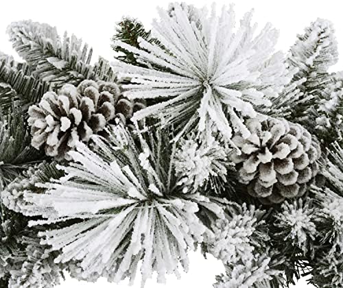 Puleo International 32" Flocked Berkshire Artificial Spruce Wreath 84 Tips 8pc. Pine Cones - Image 4