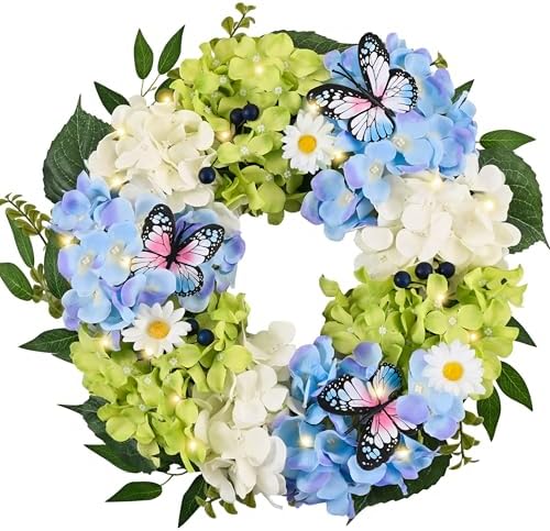Valery Madelyn 18" Hydrangeas Spring Summer Wreaths for Front Door by ValeryMadelyn