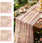 3 Pcs Floral Table Runner 10ft Embroidery Soft Flower Tulle by dgdgcool