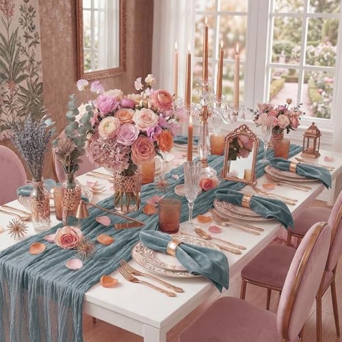 16 Pack Dusty Blue Cheesecloth Table Runner 20 x120 Inch - 10FT Boho Rustic Gauze Cheese Cloth Table Runner for Wedding, Anniversary, Baby Shower, Easter, Spring Home Decor - Image 2