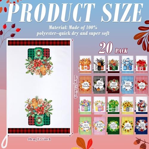 FuWeave Bouquet Flower 20 Pcs Seasonal Holiday Kitchen Hand Towels Set - Image 3