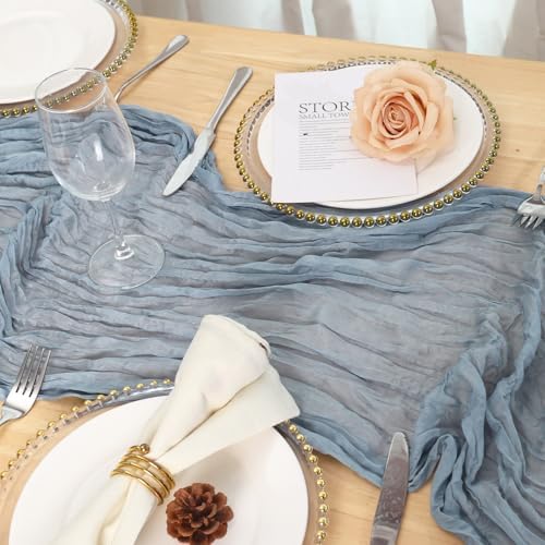 12 Pack Dusty Blue Cheesecloth Table Runner 120 Inch Boho Wedding Decor - Image 4