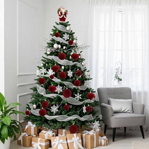 48 Pcs Velvet Christmas Ball Ornaments,Flocked Christmas Tree Decorations,Xmas Tree Decor,Hanging Balls Ornaments with Loop,Decoration for Xmas,Holiday,Wedding,Home Decor,Multi-Shape (Burgundy) - Image 5
