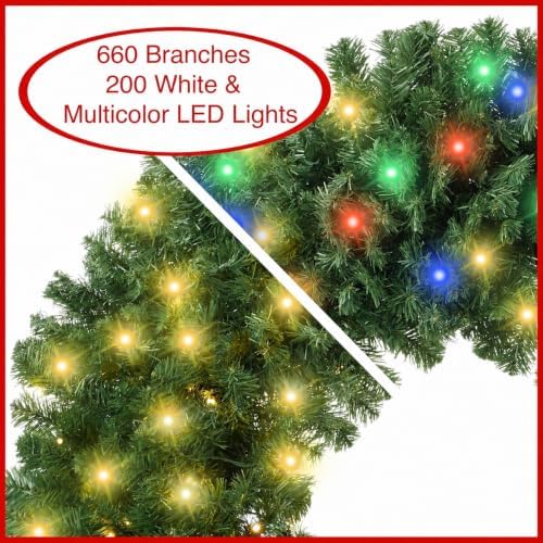 Casafield 48" Pre-Lit Fir Artificial Christmas Wreath Holiday Décor, 200 LED White & Multicolor Lights, 660 PVC Tips for Front Door, Window, or Mantel - Image 2