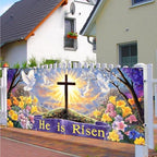 16x7 ft He is Risen Easter Banner for Two Car Garage - Fits Double Garage Door, Inspirational Cross Dove & Biblical Quote Large Backdrop, Church or Home Worship Decor - Image 7