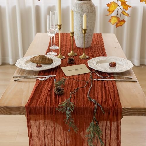 6Pcs Fall Table Runner Terracotta Cheesecloth Thanksgiving Home Decorations - Image 5