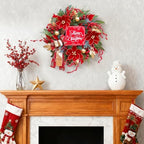Christmas Wreath with Lights, 24 Inch Lighted Christmas Wreath for Front Door, Winter Wreath with LED Lights, red Berries, Pinecones, Gold Ball, Red Bow, Merry Christmas Sign for Indoor or Outdoor - Image 2