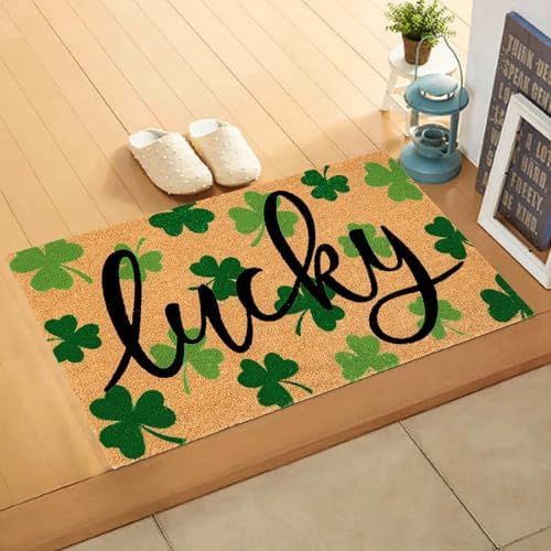 JarThenaAMCS St. Patrick's Day Natural Coir Door Mat Lucky Clover Welcome Floor Mat Green Shamrock Non-Slip Entrance Door Rugs for Irish Holiday Indoor Outdoor Home Bathroom Decor, 16.5 x 29 Inch - Image 6