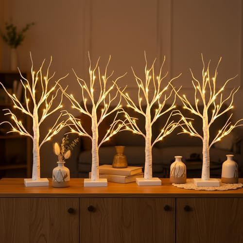 PABIPABI Lighted Birch Tree with LED Lights Christmas Decorations, Small Artificial Bonsai Tree Lights with Timer, LED Tabletop Trees for Home Wedding Decor by PABIPABI