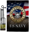 US Navy Garden Flag - Set with Stand Armed Forces USN Seabee United State American Military Veteran Retire Official - House Decoration Banner Small Yard Gift Double-Sided Made in USA 13 X 18.5 by Unknown