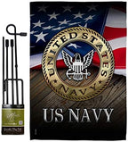 US Navy Garden Flag - Set with Stand Armed Forces USN Seabee United State American Military Veteran Retire Official - House Decoration Banner Small Yard Gift Double-Sided Made in USA 13 X 18.5 by Unknown