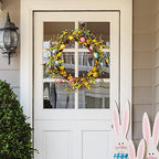 Glitzhome 22" D Easter Wreath with Easter Eggs Berries and Forsythia for Front Door Wall Window Spring Easter Garland with Colored Eggs Berries Holiday Decoration - Image 3